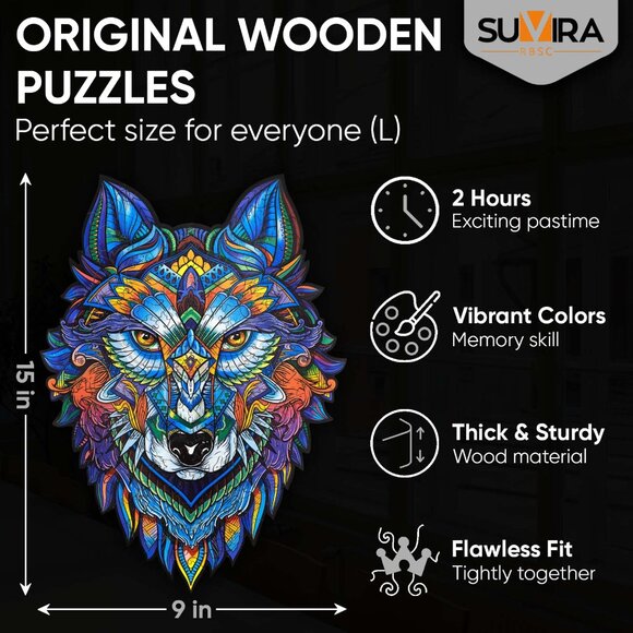 Suvira Animal Wooden Puzzle - Engaging, Educational, and Eco-Friendly Ware wolf - Picture 3 of 9